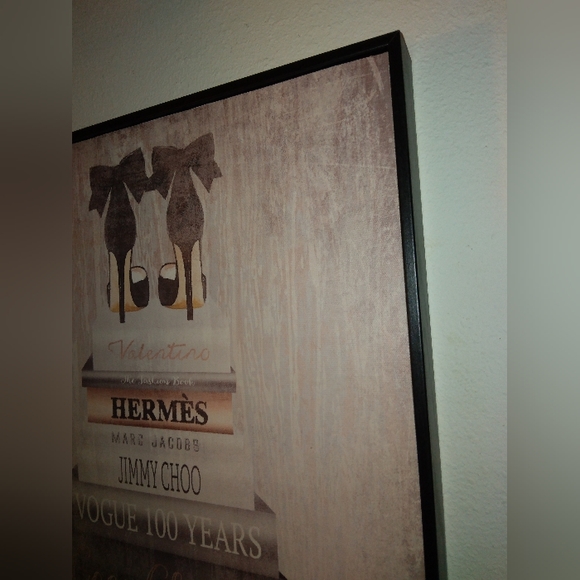 L@@K! NWD Large 16"x20" Wood Canvas~Book Stack Heels Pink Framed Giclee Art - Picture 4 of 13